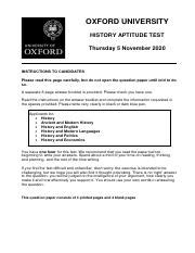 Hatpaper 2020pdf Pdf OXFORD UNIVERSITY HISTORY APTITUDE TEST Thursday