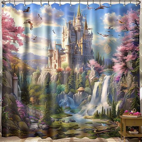 Enchanting Fantasy Castle Shower Curtain Dreamy Princess Scene