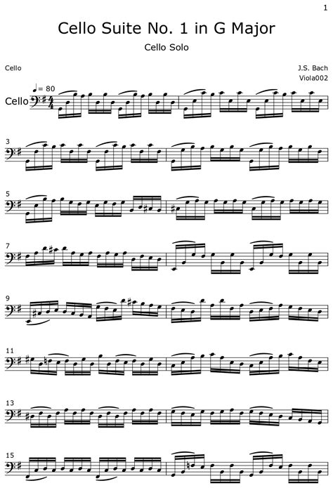 Cello Suite No 1 In G Major Sheet Music For Cello