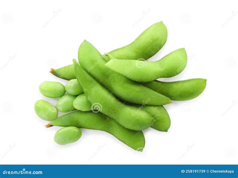 Fresh Green Edamame Pods With Beans On White Background Stock Image