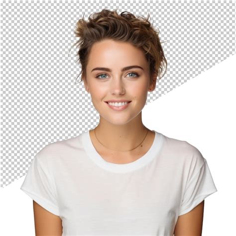 Premium Psd A Woman With A White Shirt That Says Quot She Is Smiling Quot