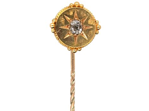 Victorian 15ct Gold Tie Pin Set With A Diamond The Antique Jewellery