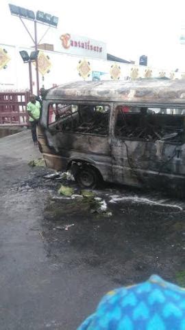 Photos Commercial Bus Razed Inside NNPC Filling Station In Lagos