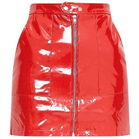 Elinor Red Zip Front Vinyl Mini Skirt 31 Liked On Polyvore Featuring Skirts Mini Skirts