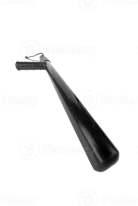 Black Classic Rubber Police Tonfa Baton Isolated On White Background