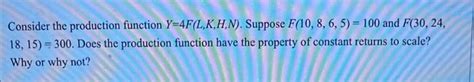 Solved Consider The Production Function Y 4f L K H N