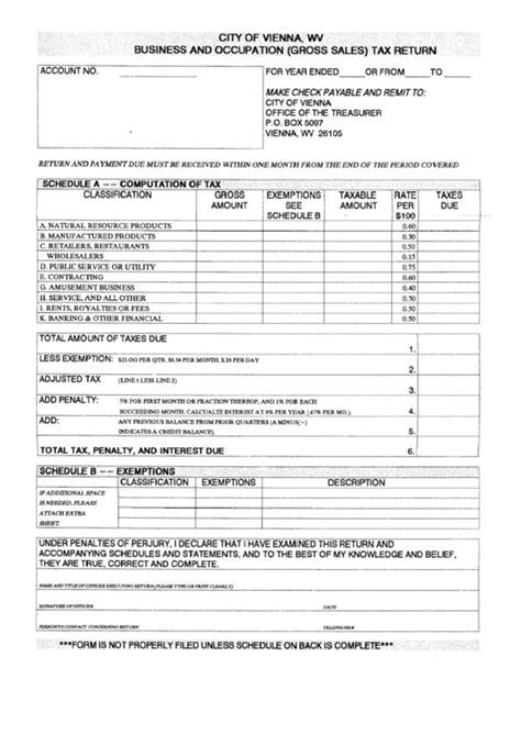 Business And Occupation Gross Sales Tax Return Form Printable Pdf