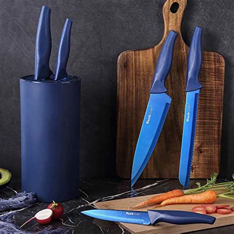 Wanbasion Navy Blue Kitchen Knives Block Set Professional Stainless Steel Knife Set With Block