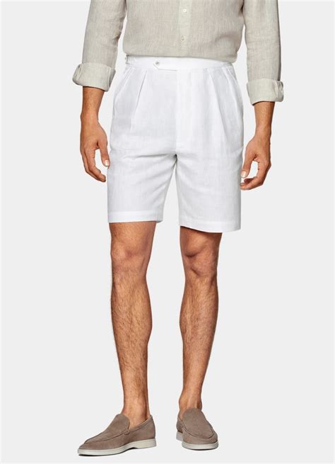 White Straight Leg Shorts In Pure Linen Suitsupply Greece