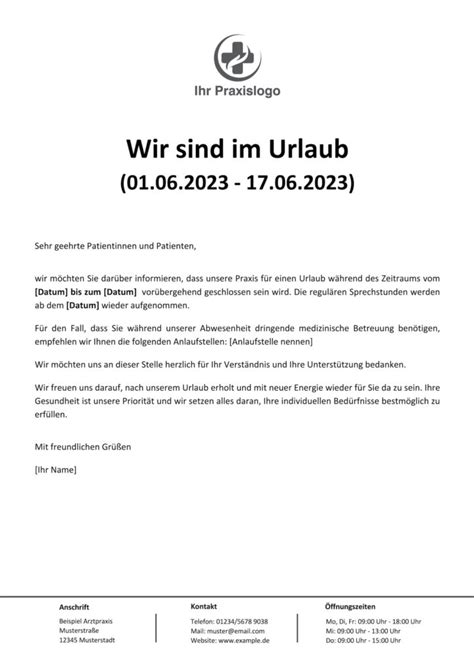 Praxis Geschlossen Wegen Urlaub Vorlage Und Leitfaden