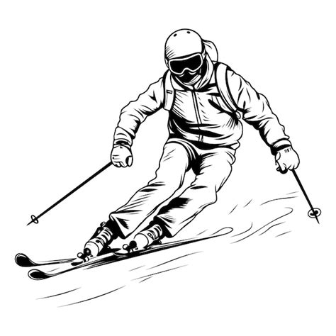 Premium Vector Skiing Monochrome Vector Illustration Of Skier Skiing