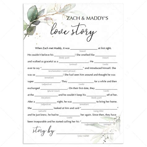 Mad Libs Bridal Shower Games Instant Download Love Story Mad Libs Littlesizzle