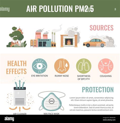 Air Pollution Pm2 5 Particles Flat Infographics With Round Icons For