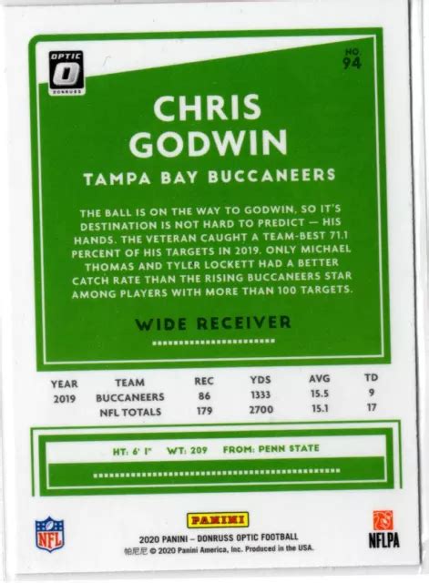 2020 Panini Donruss Optic Football Chris Godwin N 94 Tampa Bay