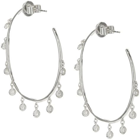 karat white gold bezel set diamond station hoop earrings  sale