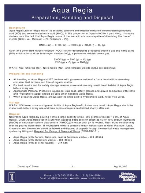 Aqua Regia: Preparation, Handling and Disposal | PDF | Nitric Acid ...