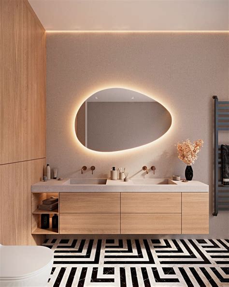 LED Lighted Bathroom Mirror Asymmetrical Mirror With Led Lights