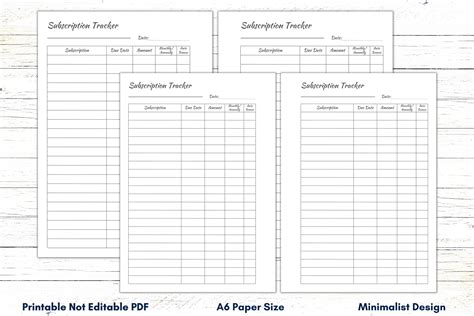 A6 Subscription Tracker Printable Subscription Template Subscription