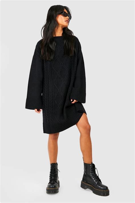 Chunky Oversized Cable Knit Jumper Dress Boohoo Uk