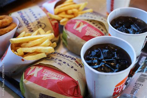 Burger King Food Whopper Burger French Fries And Glass Of Pepsi Fast Food Restaurant Tray