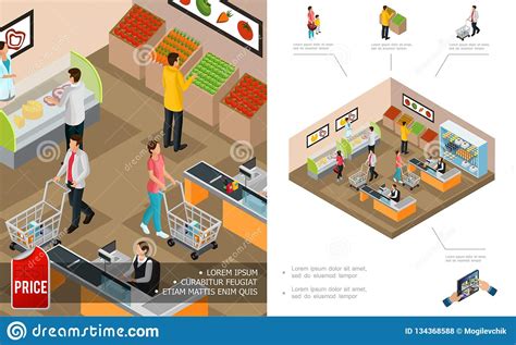 Isometric Grocery Store Interior Supermarket Interior With Shopping