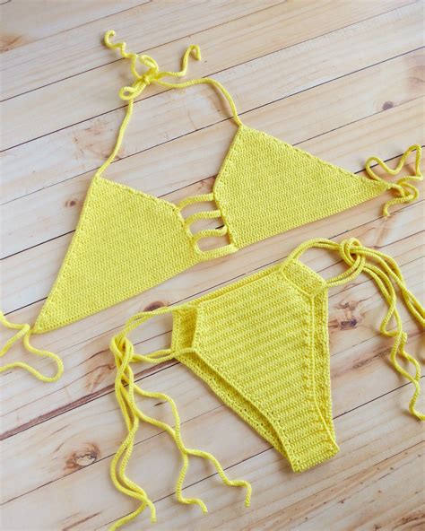 Crochet Bikini Set Lemon Size Small Yellow Crochet Bathingsuit Ready To