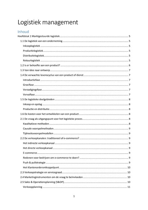 Logistiek Samenvatting Logistiek Management Inhoud Hoofdstuk