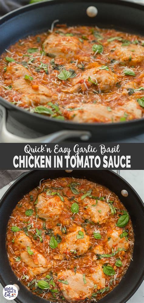 Garlic Basil Chicken In Tomato Sauce - Watch What U Eat