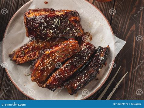 Smoked Roasted Pork Ribs Barbeque Spicy Ribs Traditional American Bbq