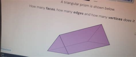 Solved Mary A Triangular Prism Is Shown Below How Many Faces How