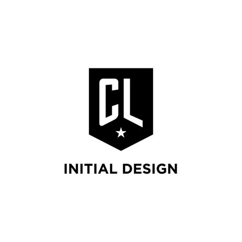 Cl Monogram Initial Logo With Geometric Shield And Star Icon Design