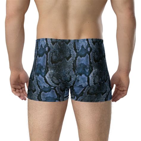 Blue Snake Print Men S Underwear Faux Snake Print Boxer Briefs Mid