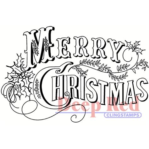 Deep Red Stamps Vintage Merry Christmas Rubber Cling Stamp X