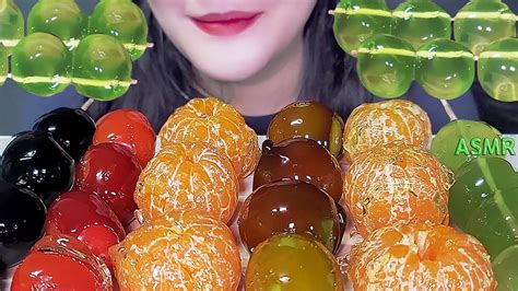 ASMR CANDIED FRUIT TANGHULU KYOHO JELLY EATING SOUNDS mukbang 과일탕후루