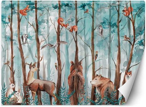 Papier Peint Intissé Animaux Forêt 200x150 cm multicolore Moderne