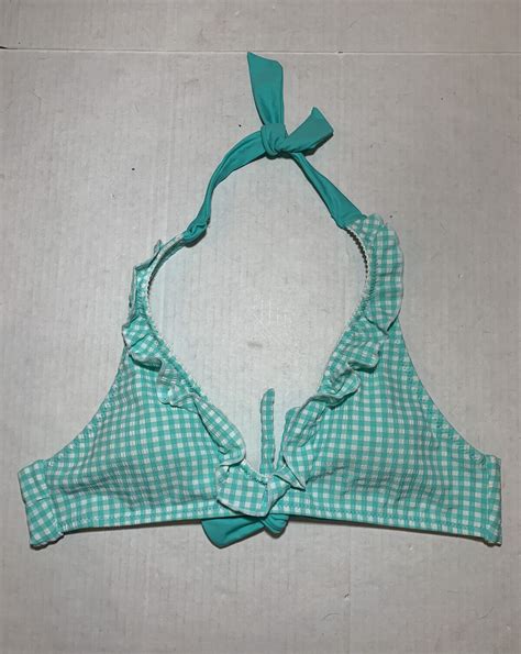 Jessica Simpson Bikini Swim Top Turquoise White Check Gem