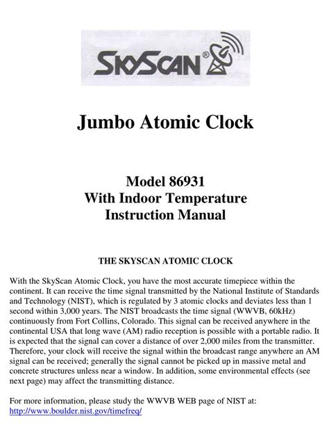 ⚡🛞 Manual For Skyscan Atomic Clock ⭐ - Jan07 pin4fun9508