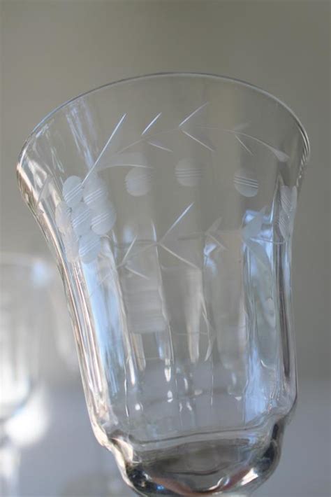 Vintage Rock Sharpe Libbey Etched Glass Stemware Panel Optic Water