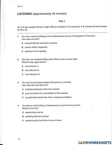 Fce Listening Test 1 Worksheet Live Worksheets