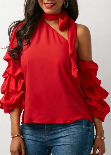 Red Tie Neck Layered Sleeve Blouse On Sale Only Us3049 Now Buy Cheap Red Tie Neck Layered