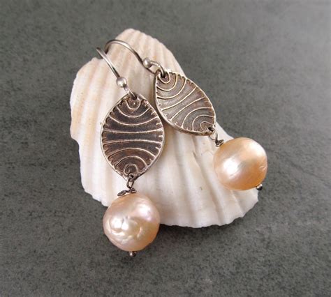 Peach Pearl Earrings Handmade Eco Friendly Fine Silver - Etsy