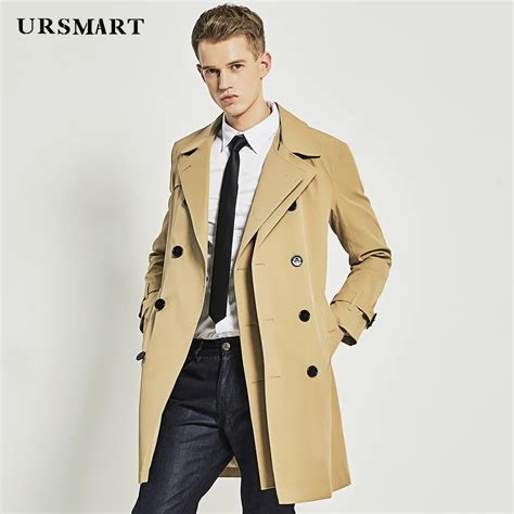 Buy Ursmart Authentic Khaki Long Style Trench Coat Mens Double Breasted Double