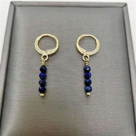 Boucles d oreilles femme pierres précieuses Lapis Lazuli en Or 14