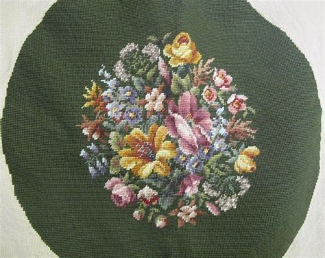 Vintage Bucilla Needlepoint Pre Worked Piece Purple Pink Morning Glory