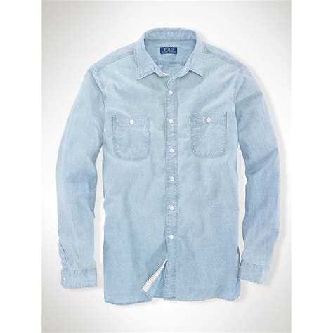 Ralph Lauren Cotton Chambray Workshirt In Blue Chambray Blue For Men