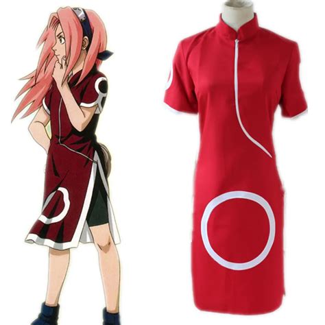 Naruto Shippuden Sakura Haruno 1 anime Cosplay Costume Red Dress Skirt ...