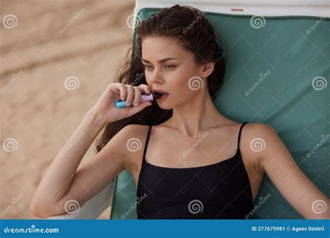 Resort Woman Sunbed Exotic Sea Beach Sand Lifestyle Smiling Lying Ocean