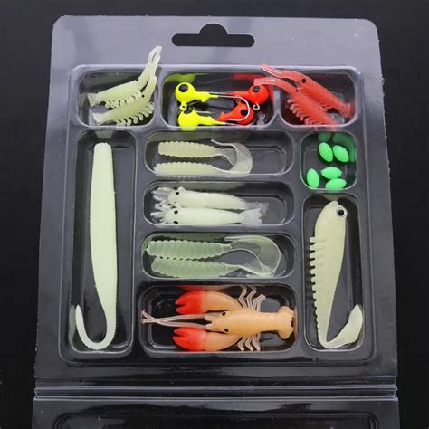 Set Of Soft Fishing Lures Luminous Soft Grub Shrimp Worm Lures 5