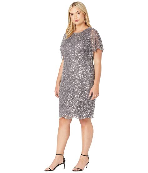 Adrianna Papell Synthetic Flutter Sleeve Beaded Cocktail Dress With