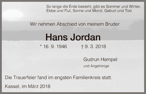 Traueranzeigen Von Hans Jordan Trauer HNA De